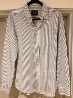 Portuguese Flannel Union Stripe Oxford Button-Down Shirt - White & Gray M